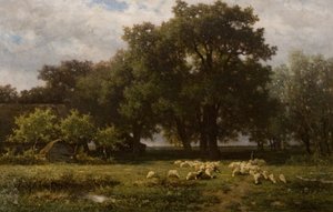 Landskap med får och ladugård, mitten av 1800-talet